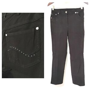 Tan Jay Petite | Black straight leg jean/dress pant with pocket rhinestones